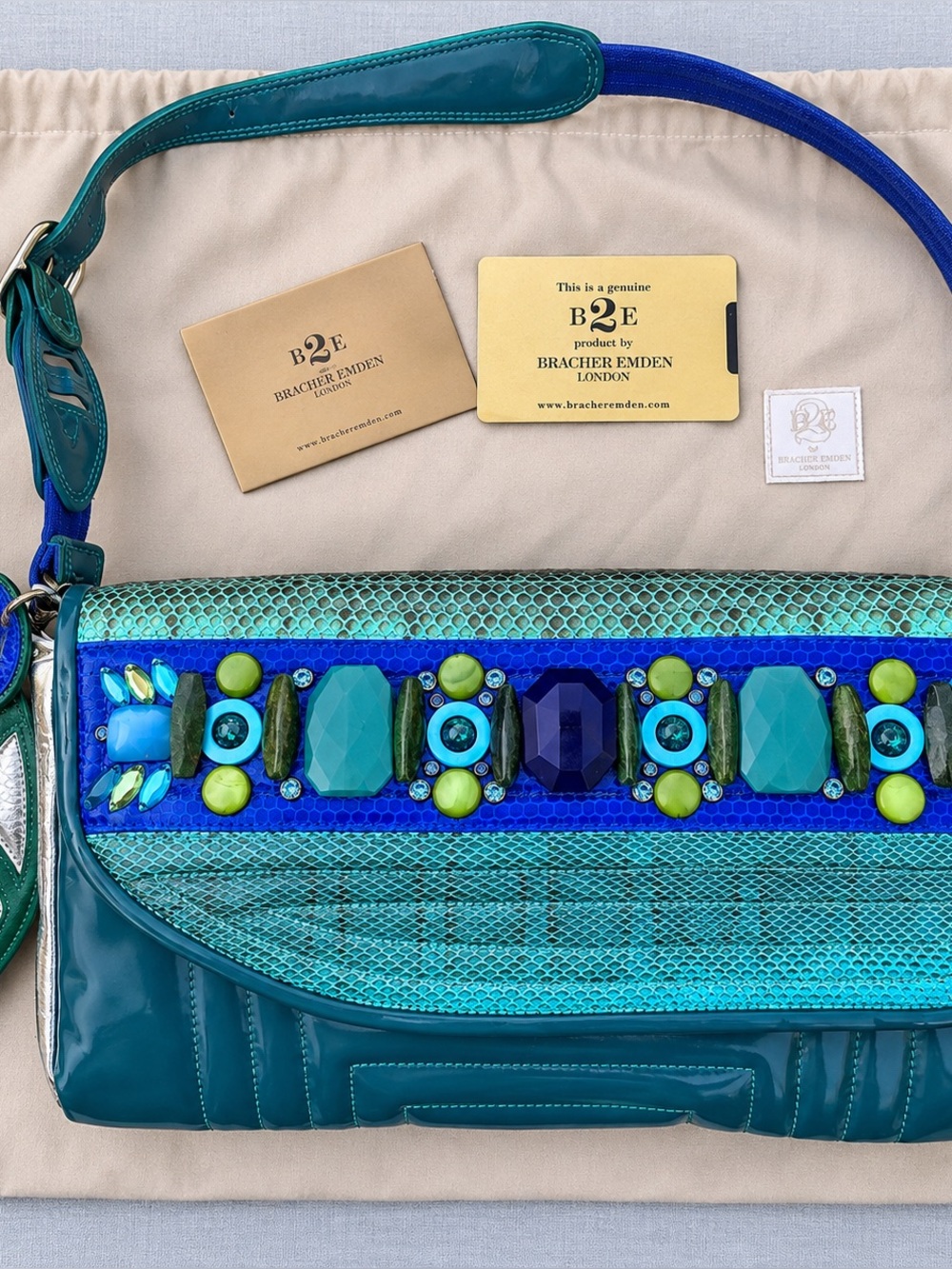 Bracher Emden B2E London Rare Jeweled Leather Shoulder Bag NWT Dust Bag Charm